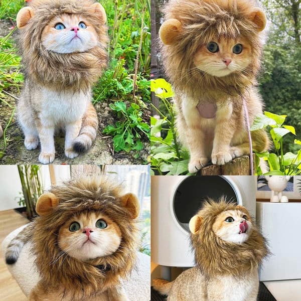 Lion Mane Wig for Cat Costume, Adjustable, Washable, Comfortable, Nice Cat Clothes M