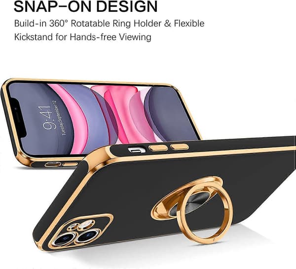 iPhone 11 Case with 360 Ring Holder, Slim Shockproof Kickstand Function Supports Magnetic Car Mount Phone Case for iPhone 11 6.1