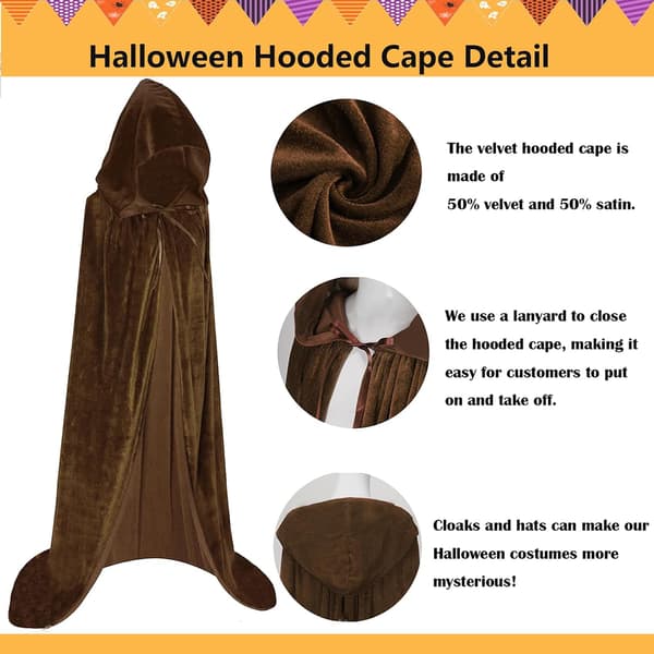 Unisex voksen hættekappe lang fløjlskappe Halloween Cosplay kostumer Brown