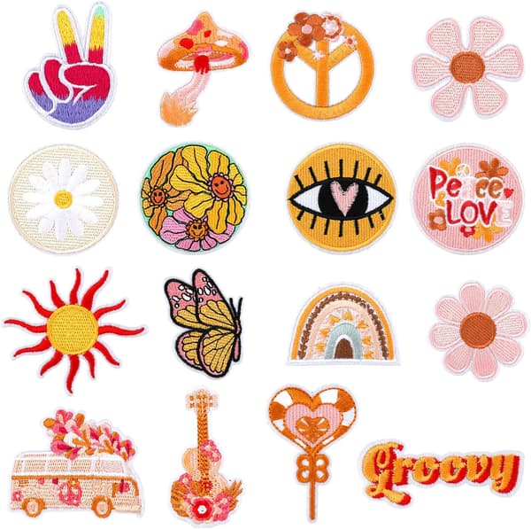 16 Pieces Iron-on Patch, Colored Embroidered Applique Patches Hippie
