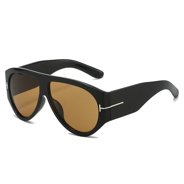 Overdimensionerede aviatorsolbriller til kvinder, sort indfatning, brune, stilfulde, eksklusive, UV-beskyttende solbriller. Leopard print frame tea leave