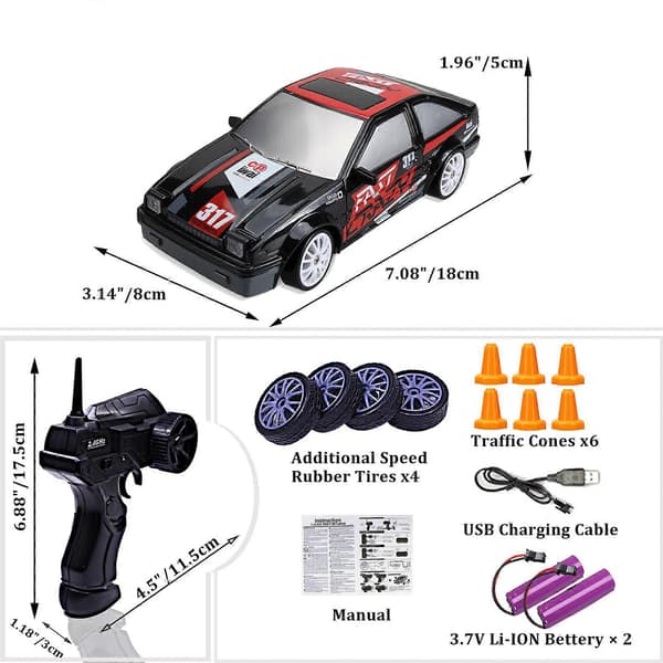 RC Drift Car, 15 km/h Scratch-Resistant Lightweight Rechargeable Low-Friction Remote Control Car Red-Black
