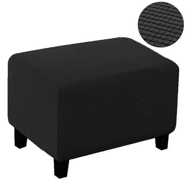 Blødt Polyester Stretch Ternet Jacquard Ottoman Betræk Moderne Rektangulær Fodskammel S Black