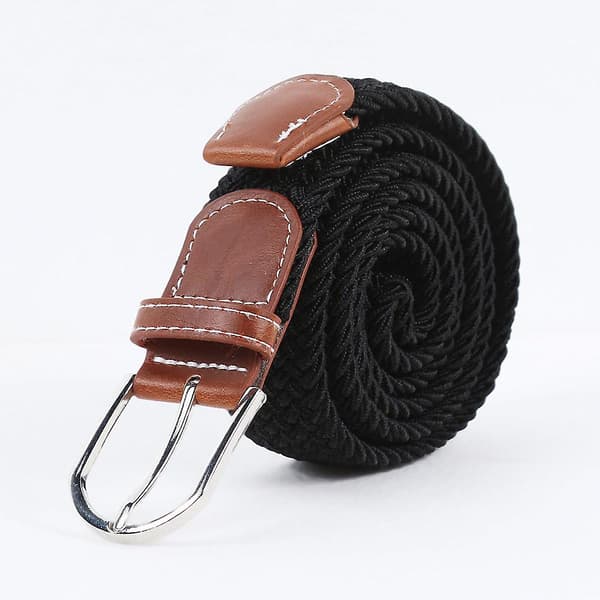 Herr casual stretch vävd läderbälte unga studenter vävd canvas spänne elastisk midjeband svart