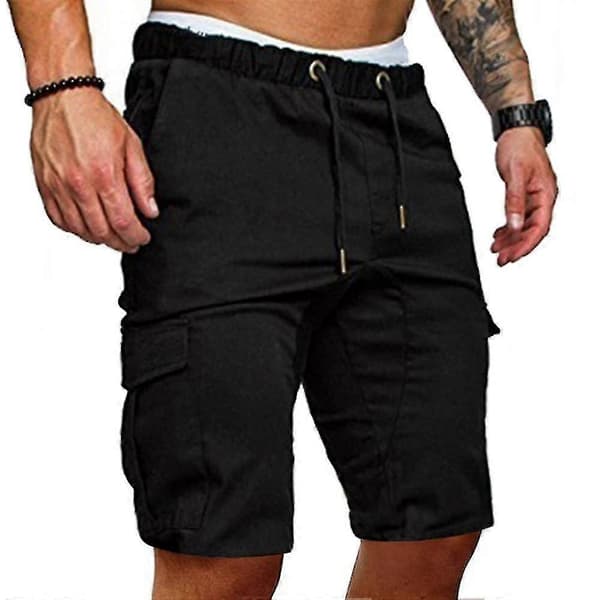 Elastiska Cargo Shorts för Män Sommar Casual Jogger Combat Byxor Svart XL