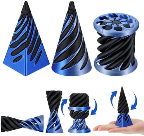 3-pack Impossible Cone 3D-printed spiral fidget toy pyramid through sculpture sensory toy mini vortex wire illusion desk decoration