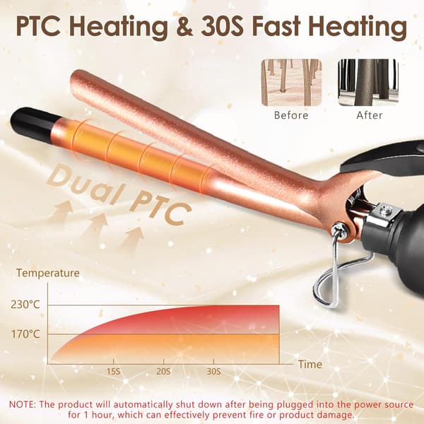 Thin Curling Iron, Ultra-thin 9mm Ceramic Curling Iron with Adjustable Temperature (80℃-230℃), Small Curling Iron