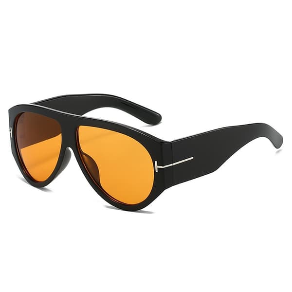 Overdimensionerede aviatorsolbriller til kvinder, sort indfatning, brune, stilfulde, eksklusive, UV-beskyttende solbriller. Leopard print frame tea leave