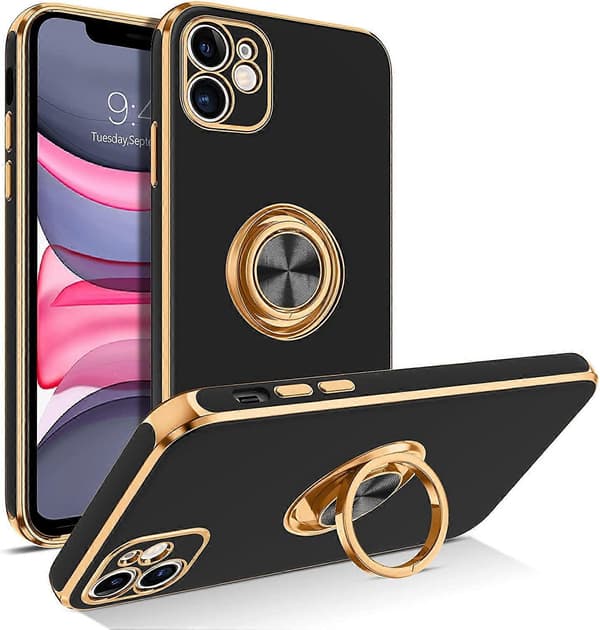 iPhone 11 Case with 360 Ring Holder, Slim Shockproof Kickstand Function Supports Magnetic Car Mount Phone Case for iPhone 11 6.1