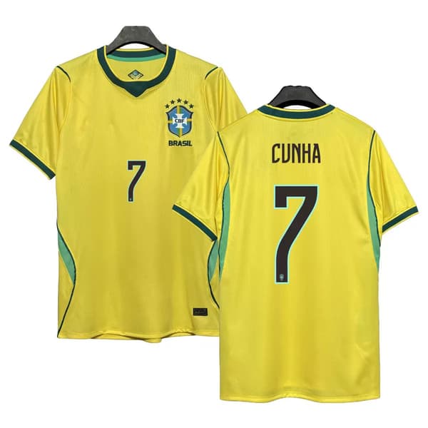 VM 2026 Brasilien Hjemmefodboldtrøje+shorts+strømper Nr.7 Cunha 28