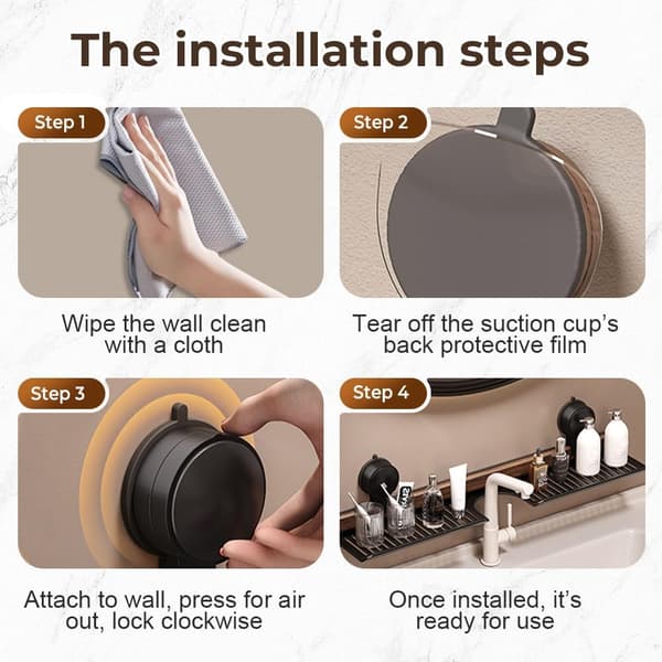 Walnut Shelf with Suction Cup for Bathroom Kitchen 2025 - 40cm Drill-Free Sink Organizer with Removable Design (Black)