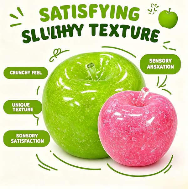 Grøn Æble-Slushy Squishy, Æble-Squishy Crunchy – Sød Blød Klemme-Fidget til Skrivebord & Rejse, Bærbar Sensorisk Beroligende, Ideel Gave til grønt