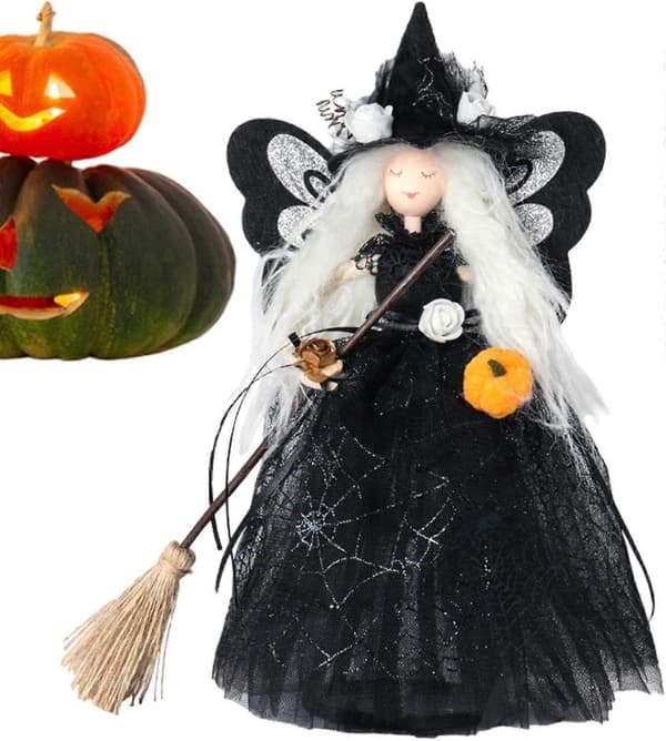Halloween Tree Topper Black Witch Ornament Tree Topper Witch Doll Decorations