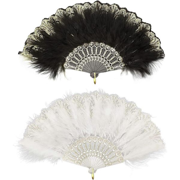 Folding Handheld Feather Fan Vintage 1920s Costume Accessory