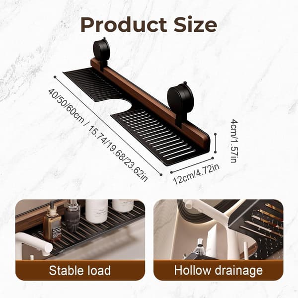 Walnut Shelf with Suction Cup for Bathroom Kitchen 2025 - 40cm Drill-Free Sink Organizer with Removable Design (Black)