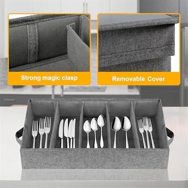 Cutlery and Utensil Storage - Durable Cutlery Box with Adjustable Divider, 5 Compartments