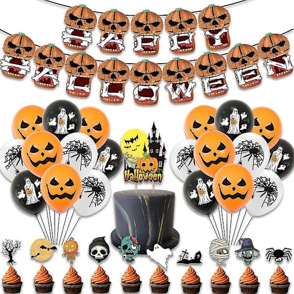Halloween Banner Ballon Kagepynt, Baggrundssæt, Græskar Blodige Halloween Fest Dekorationsmaterialer