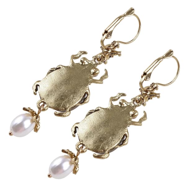 Natural Hanging Earrings with Abalone Shell, Freshwater Pearls and Beetle