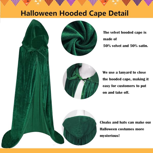 Unisex voksen hættekappe lang fløjlskappe Halloween Cosplay kostumer Green