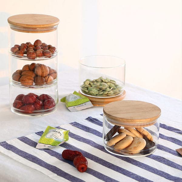 Airtight Storage Containers for the Kitchen, Stackable Three-Tier Glass Jars with Bamboo Lids, Multifunctional Clear Borosilicate Glass Storage, Microwave