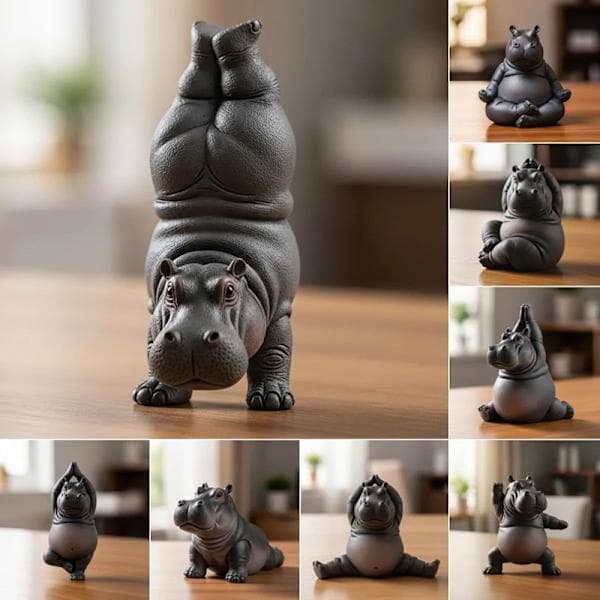 Yogamester Flodhest Statue Håndlaget Harpiks Flodhest Figur A6 A6