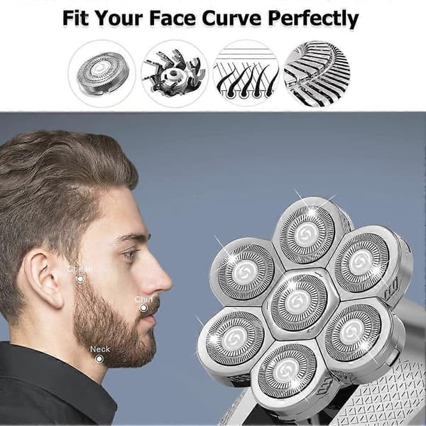 7D Electric Shaver Replacement Head L Waterproof Razor Flexible Cutter Floating Face and Beard Head