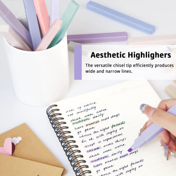 Highlighters, with chisel tip, no bleed, quick dry, easy to hold, for Bible, notes, school supplies, 6-pack