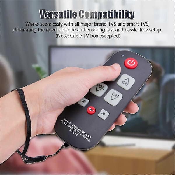 A-TV10 TV Remote Control for Seniors Universal Controller Simple Waterproof Remote with LED Light for