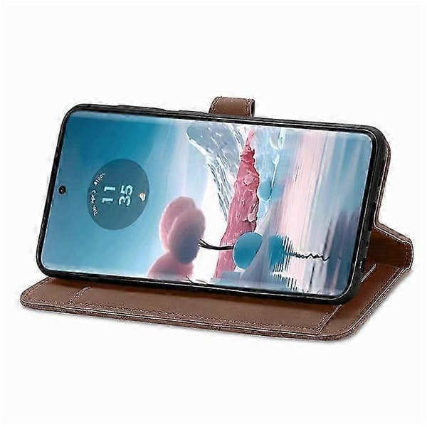 Compatible with Motorola Edge 40 Neo 5G Case Zipper Wallet Leather Phone Case Floral Pattern Brown