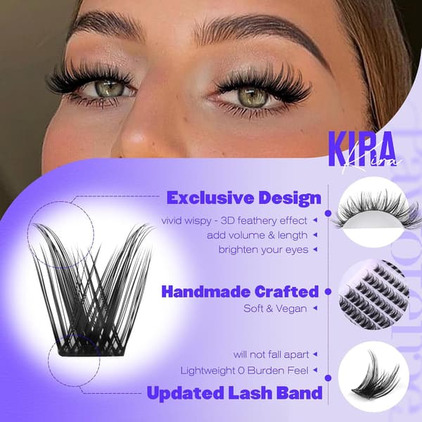 Lash Clusters Wispy Kira Cluster Eyelash Extension 10-18mm Individual Lashes DIY Cluster Eyelash Extension Soft Comfortable Eyelash Clusters with Thin