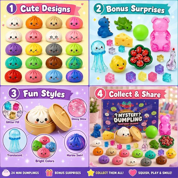 12 stk Mini Dumpling Squishy, Mini Stresslegetøj, 2026 Opgraderede Søde Stressbolde Fidget Sensoriske Forskellige Stilarter Overraskelsesgave