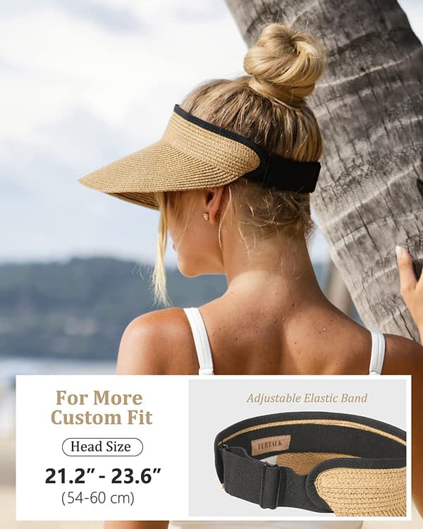 Women's Sun Hat, Women's Straw Hat, Foldable Summer Beach Hat with Ponytail Opening, Travel Hat, UPF 80+