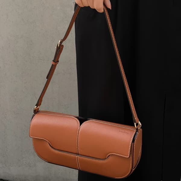Polène Baguette Osmo Slät Läder Tote Mode Axelväska Brown