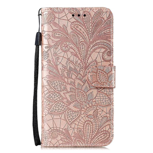 Spetsblomma Læderetui til iPhone 15 Plus Rose Gold