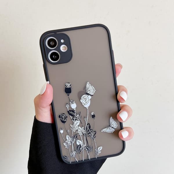 Etui til iPhone 13pro max, Svart Sommerfugl Rose Søte Jenter Etui M