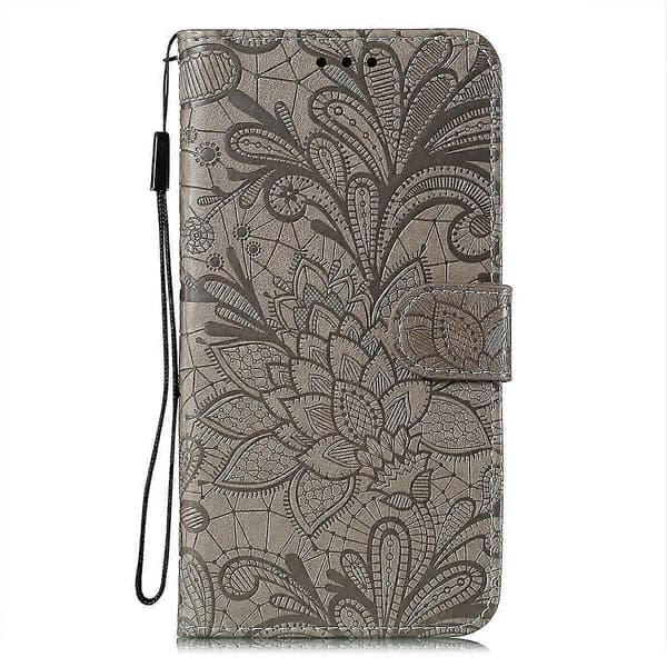 Blomstret skinnveske til iPhone 15 Plus Grey