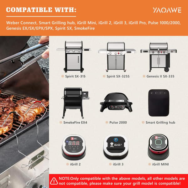 2-pak iGrill kødtermometererstatning til Weber gas- og SmokeFire pillegrill, 2,5 mm stik temperaturprobe tilbehør med 2 probe grillklemmer