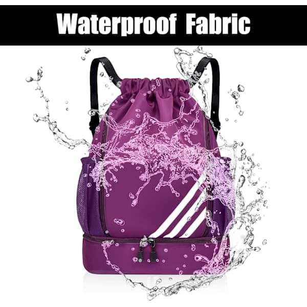 Waterproof Drawstring Bag for Kids and Adults, Large Capacity Drawstring Gym Bag, Unisex PE Material, Includes Shoe Compartment, Black.