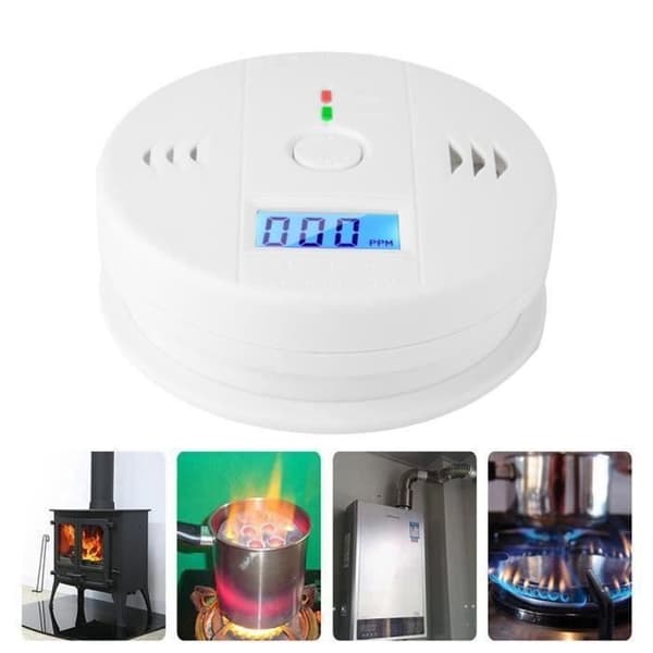 (White) Carbon Monoxide Detector - ANNARS - Portable CO Smoke Detector - Battery Operated - Digital Display - White