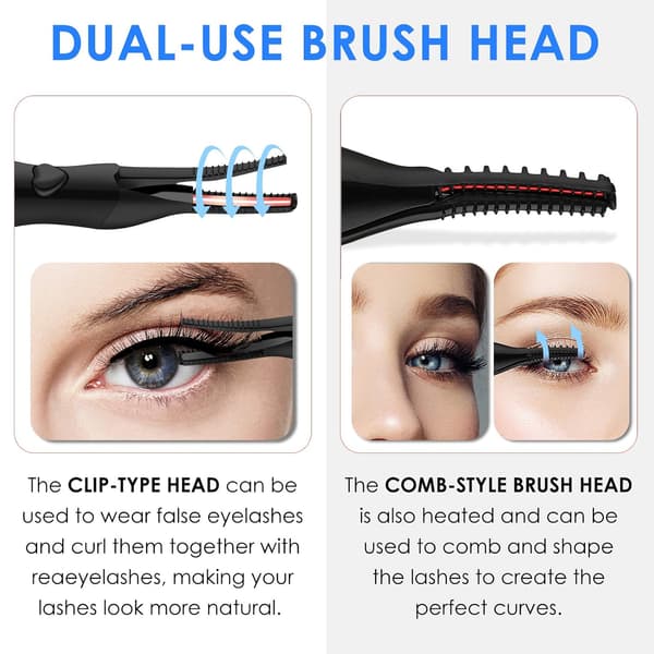Heated Eyelash Curler, 2 in 1 Eyelash Curler with Built-in Comb and 3 Temperature Settings