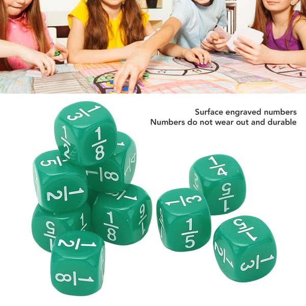 20 Pcs Fraction Dice Classroom Set Plastic 6-Sided Multifaceted Board Game Accessories for Kids Math Practice Green