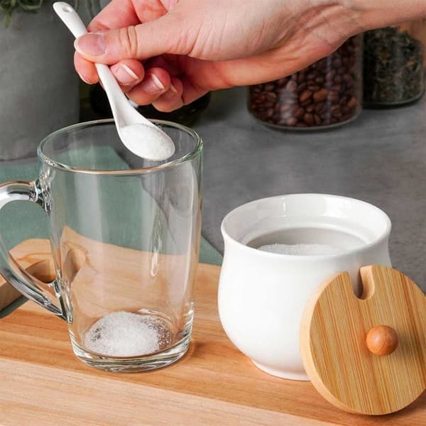 Sugar bowl - Vilde - White ceramic - 250 ml - Bamboo lid - Minimalist design