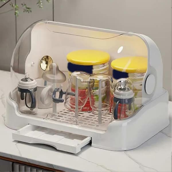 Portable Bottle Drying Rack with Dustproof Lid, Removable Drip Tray and Compact Storage Design Brown