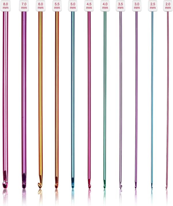 Long Crochet Hook Set, 11 Tunisian Crochet Hooks, Multicolor