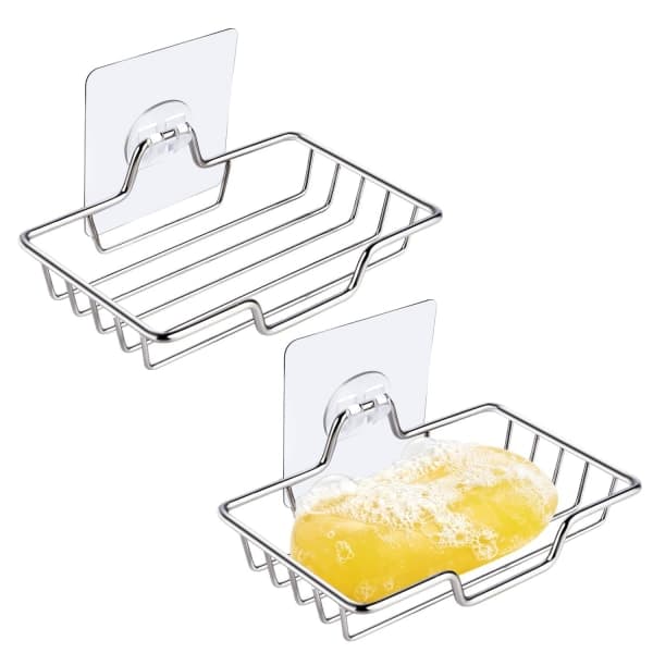 2 ST Soap Dish, Stainless Steel Soap Dish Holder Soap Basket with Suction Cup for Shower Bathroom_max
