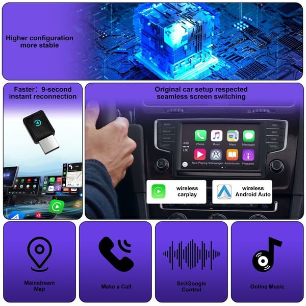 Wireless CarPlay Adapter - Black: Wired to Wireless CarPlay Converter for Smart Car Connectivity