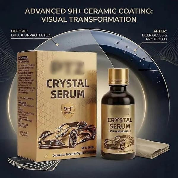 9H+ PTZ Crystal Car Ceramic Coating, 50ml Car Paint Polishing Serum, Hydrophobic Scratch Protection