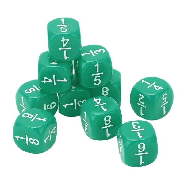 20 Pcs Fraction Dice Classroom Set Plastic 6-Sided Multifaceted Board Game Accessories for Kids Math Practice Green