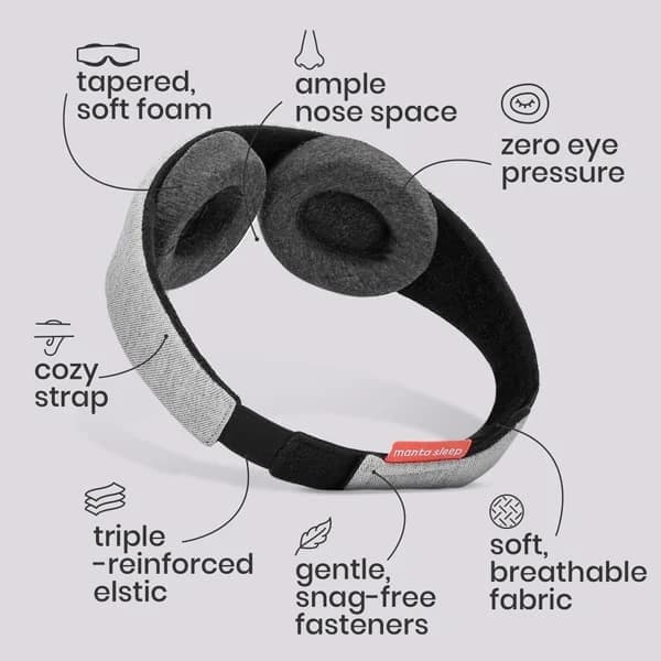 Manta Sleep Mask - Blackout Mask - Zero Intraocular Pressure - Adjustable Eye Mask