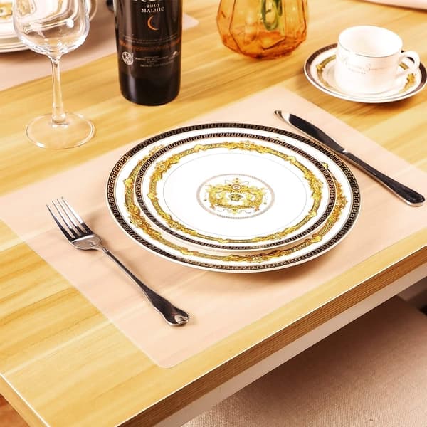 6 Pcs Clear Plastic Placemats for Dining Table Heat Resistant Placemats 40 x 30 cm Washable and Wipeable Table Protectors for Kitchen, Dining Room-FS-